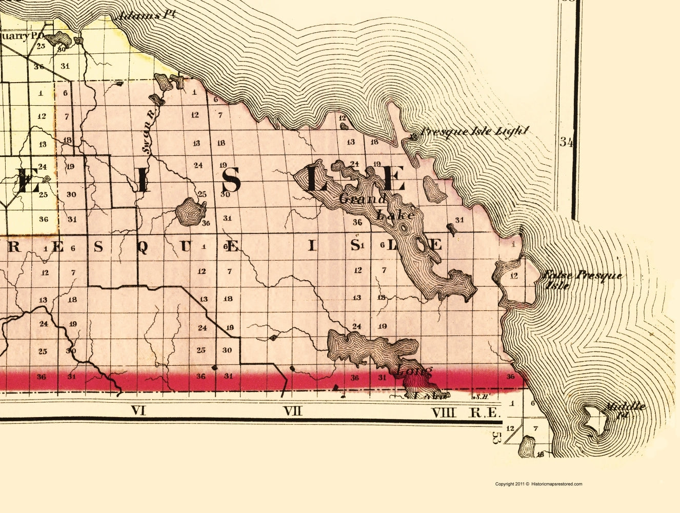 Historic County Map - Presque Isle County Michigan - Walling 1873 - Vintage Wall Art