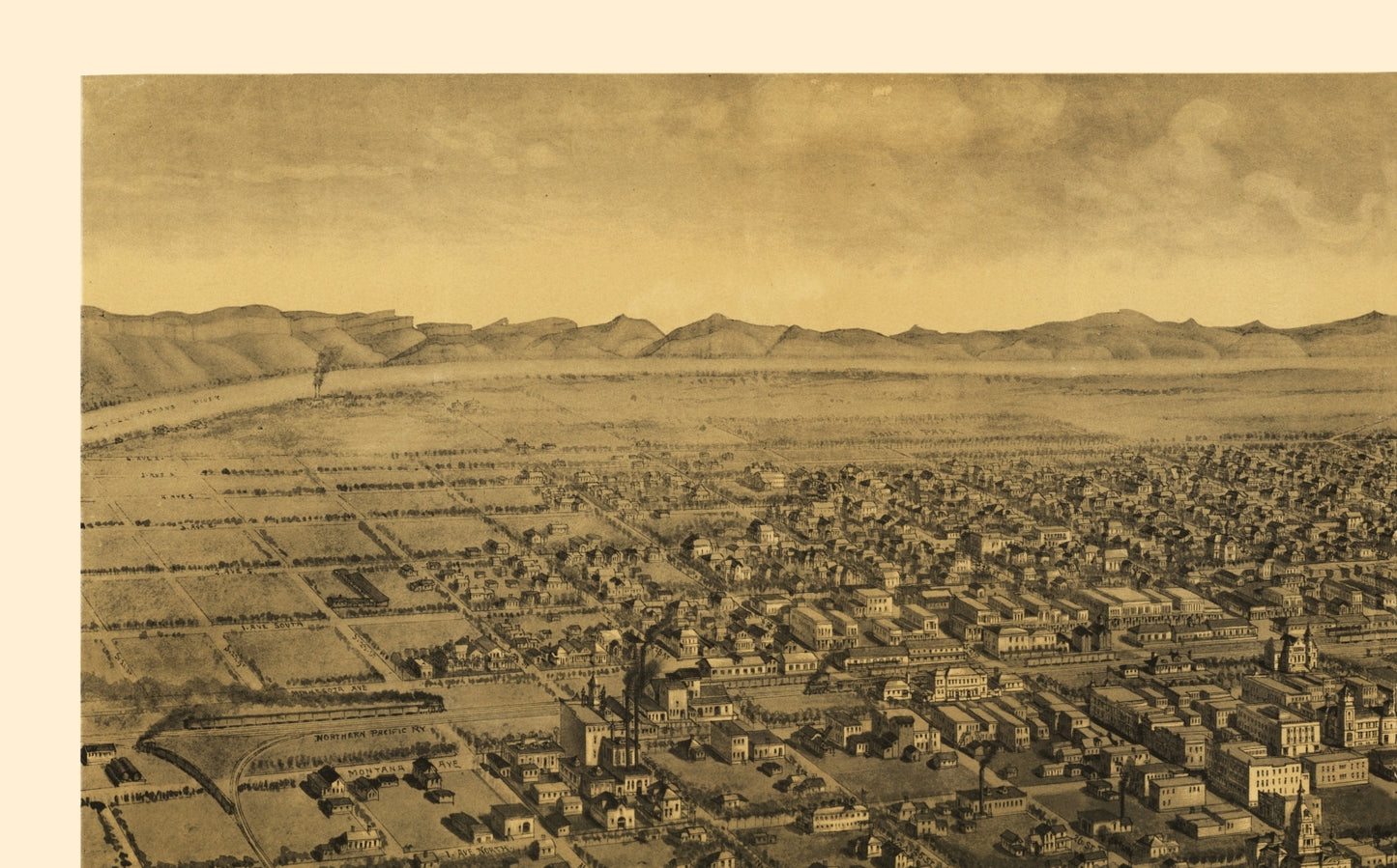 Historic Panoramic View - Billings Montana - Wellge 1904 - Vintage Wall Art