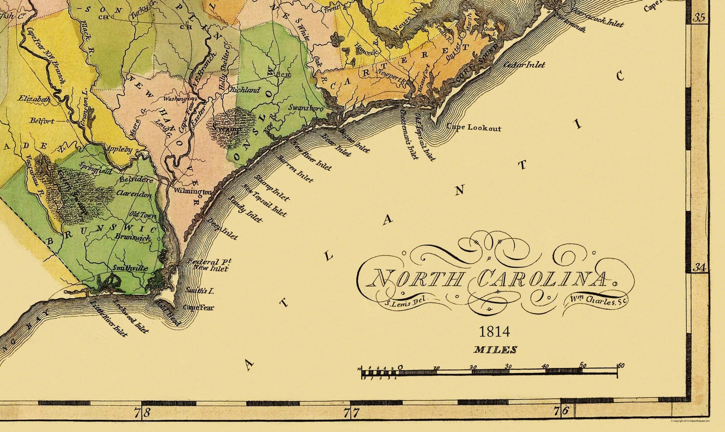 Historic State Map - North Carolina - Lewis 1814 - Vintage Wall Art