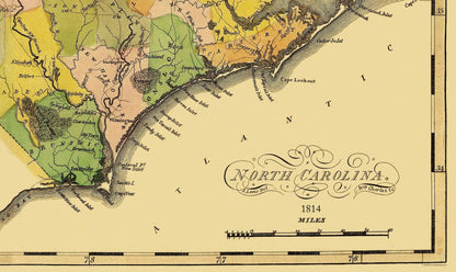 Historic State Map - North Carolina - Lewis 1814 - Vintage Wall Art