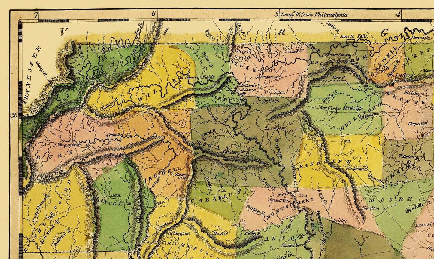 Historic State Map - North Carolina - Lewis 1814 - Vintage Wall Art