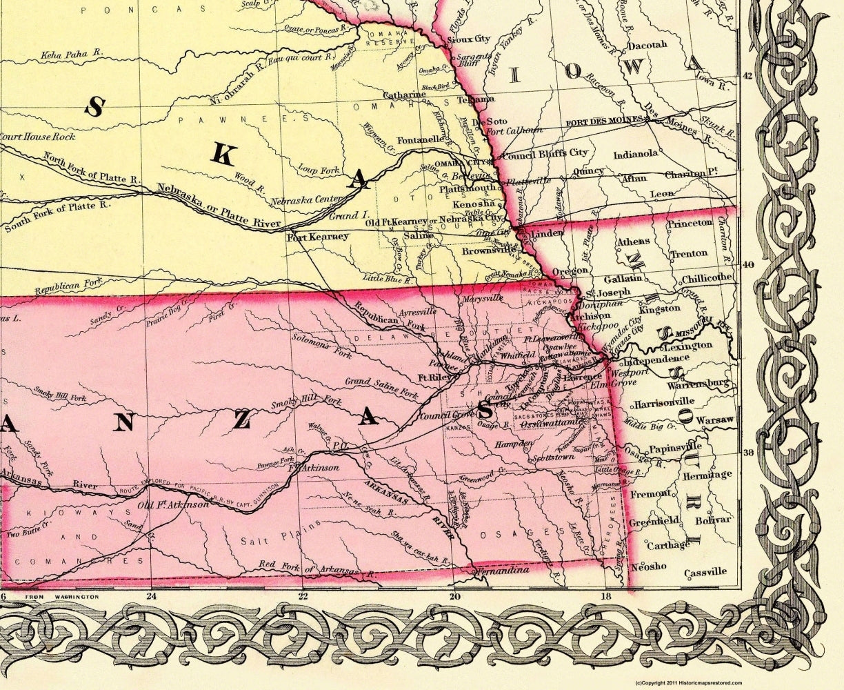 Historic State Map - Nebraska - Colton 1855 - Vintage Wall Art