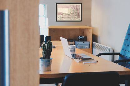 Railroad Map - Nebraska Railroad Townships - Cram 1875 - Vintage Wall Art