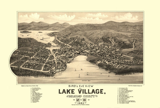 Historic Panoramic View - Lake Village New Hampshire - Poole 1883 - Vintage Wall Art