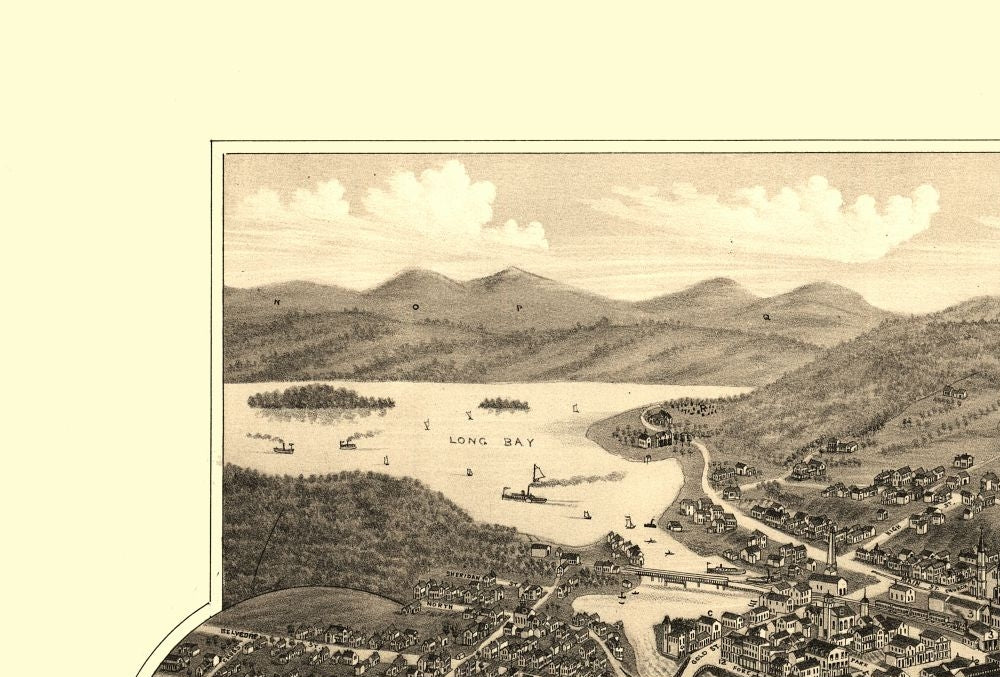 Historic Panoramic View - Lake Village New Hampshire - Poole 1883 - Vintage Wall Art