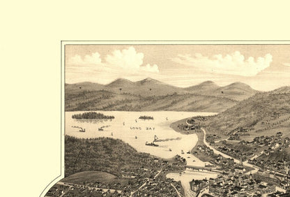 Historic Panoramic View - Lake Village New Hampshire - Poole 1883 - Vintage Wall Art
