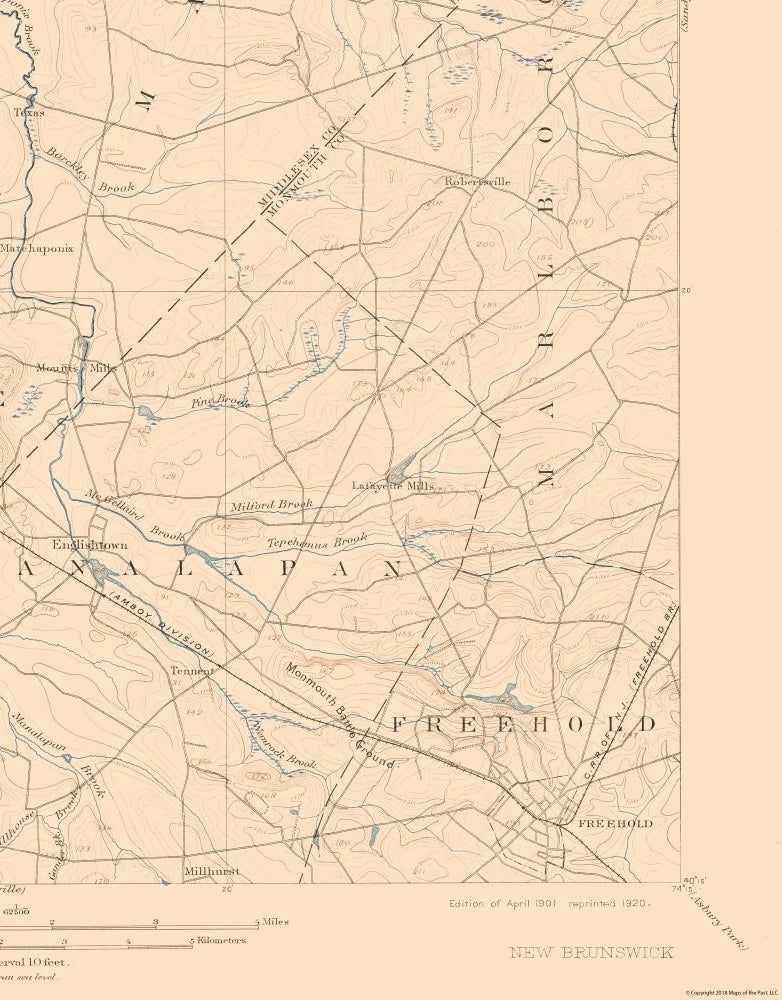 Topographical Map - New Brunswick New Jersey Quad - USGS 1901 - Vintage Wall Art