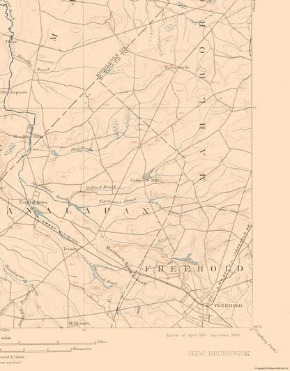 Topographical Map - New Brunswick New Jersey Quad - USGS 1901 - Vintage Wall Art