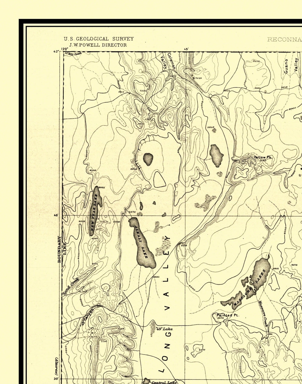 Topographical Map - Long Valley Nevada Sheet - USGS 1894 - Vintage Wall Art