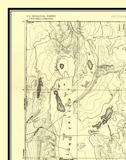 Topographical Map - Long Valley Nevada Sheet - USGS 1894 - Vintage Wall Art