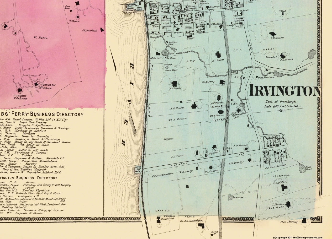 Historic City Map - Hastings Dobbs Ferry Irvington New York - Beers 1865 - Vintage Wall Art
