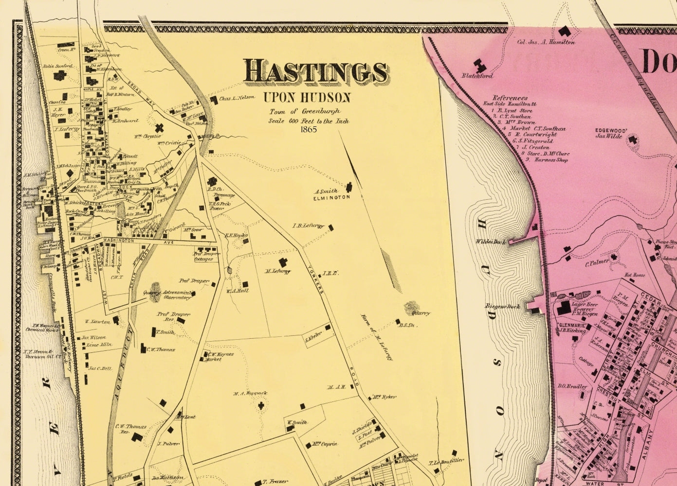 Historic City Map - Hastings Dobbs Ferry Irvington New York - Beers 1865 - Vintage Wall Art