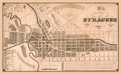 Historic City Map - Syracuse New York - Clarke 1834 - Vintage Wall Art