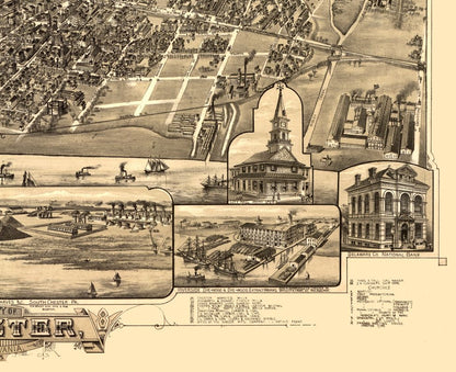 Historic Panoramic View - Chester Pennsylvania - Bailey 1885 - Vintage Wall Art