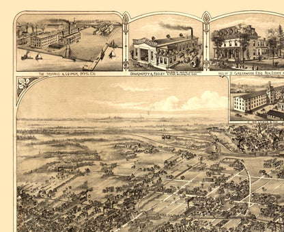 Historic Panoramic View - Chester Pennsylvania - Bailey 1885 - Vintage Wall Art