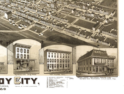 Historic Panoramic View - Mahanoy City Pennsylvania - Fowler 1889 - Vintage Wall Art