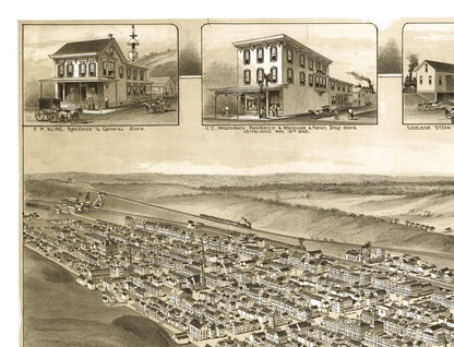 Historic Panoramic View - Mahanoy City Pennsylvania - Fowler 1889 - Vintage Wall Art