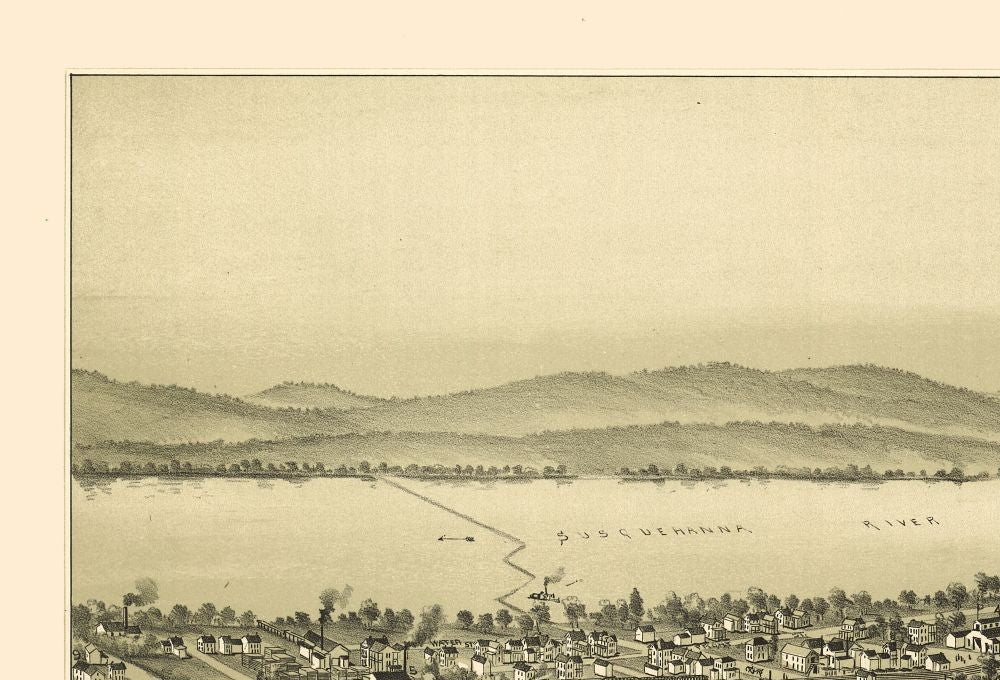 Historic Panoramic View - Millersburg Pennsylvania - Fowler 1894 - Vintage Wall Art