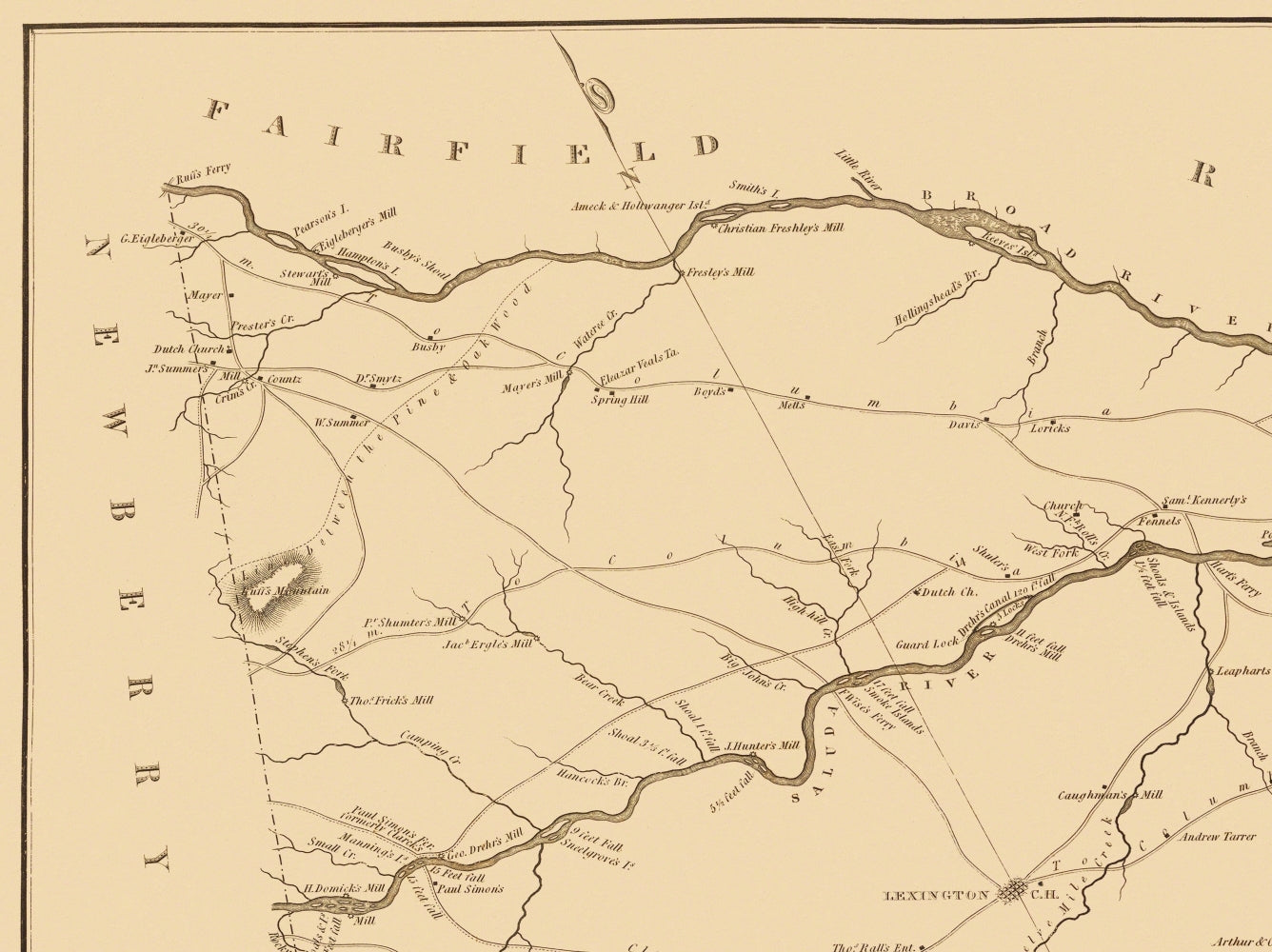 Historic County Map - Lexington County South Carolina - Mills 1825 - Vintage Wall Art