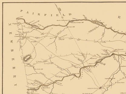 Historic County Map - Lexington County South Carolina - Mills 1825 - Vintage Wall Art