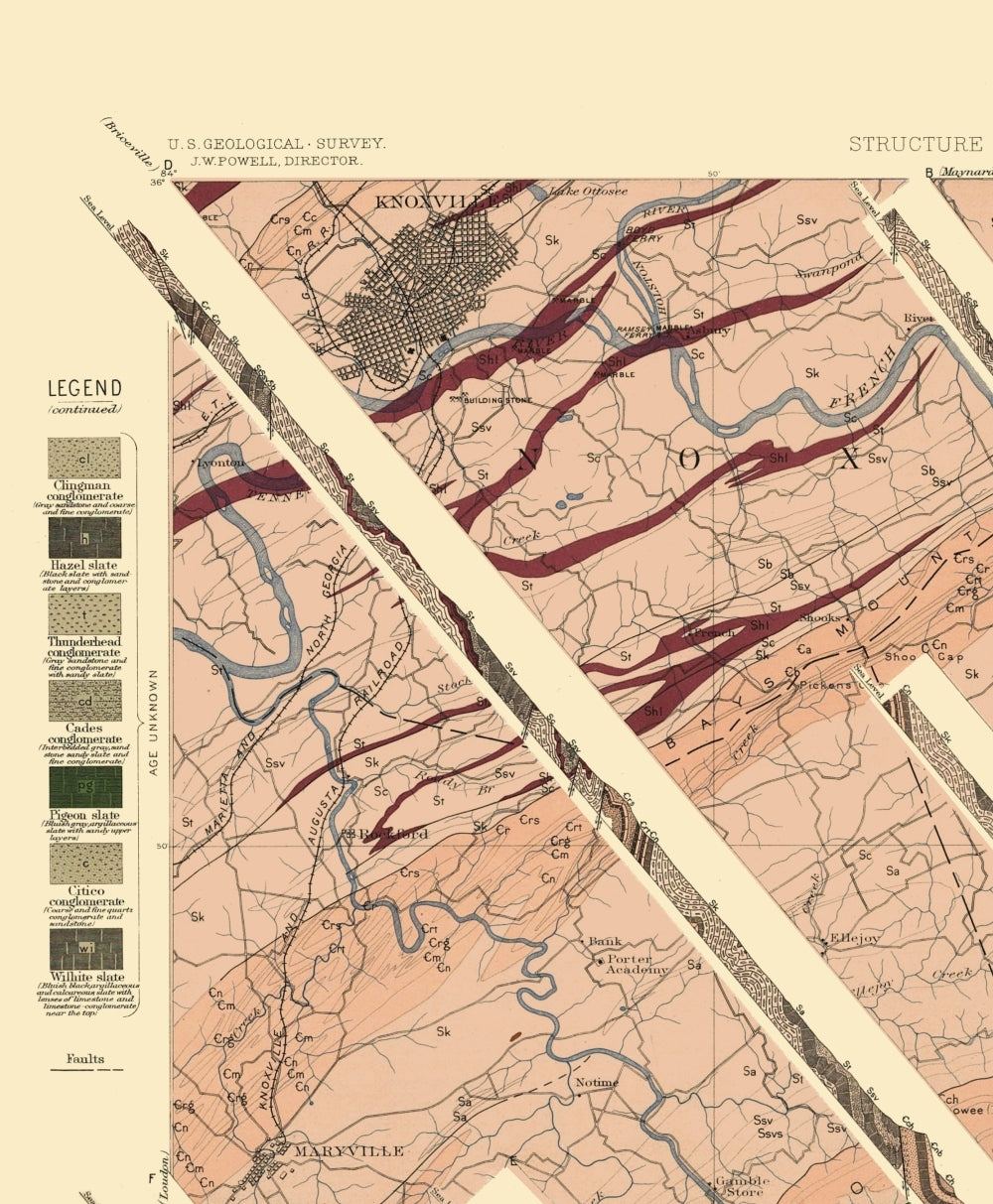 Topographical Map - Knoxville Tennessee North Carolina Sheet - USGS 1895 - Vintage Wall Art