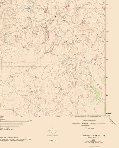 Topographical Map - Antelope Creek Texas South East Quad - USGS 1962 - Vintage Wall Art