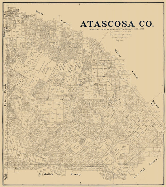 Historic County Map - Atascosa County Texas - Rosenberg 1894 - Vintage Wall Art