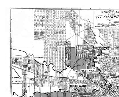 Historic City Map - Houston Texas - Blue 1920 - Vintage Wall Art