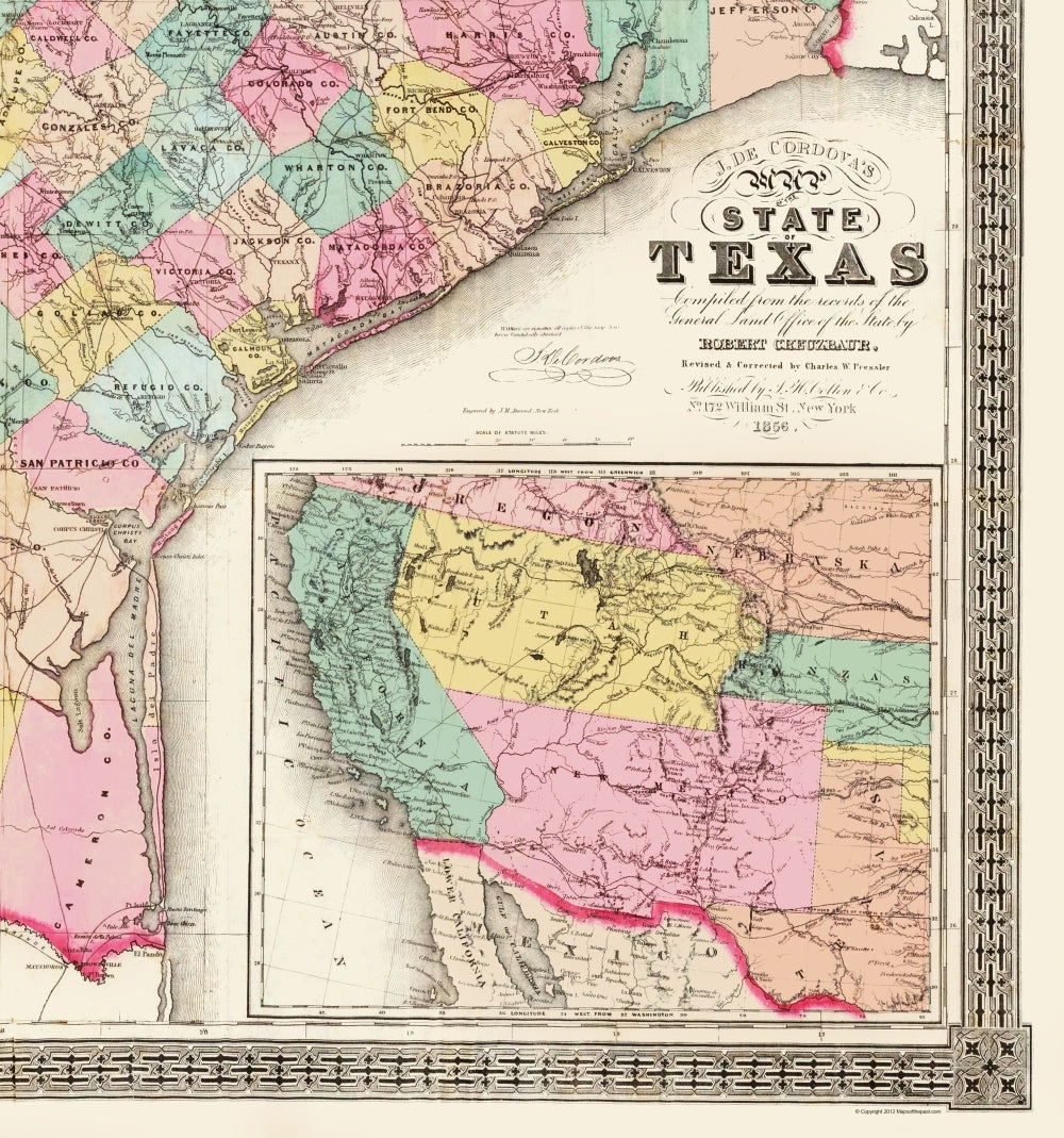 Historic State Map - Texas - Colton 1856 - Vintage Wall Art