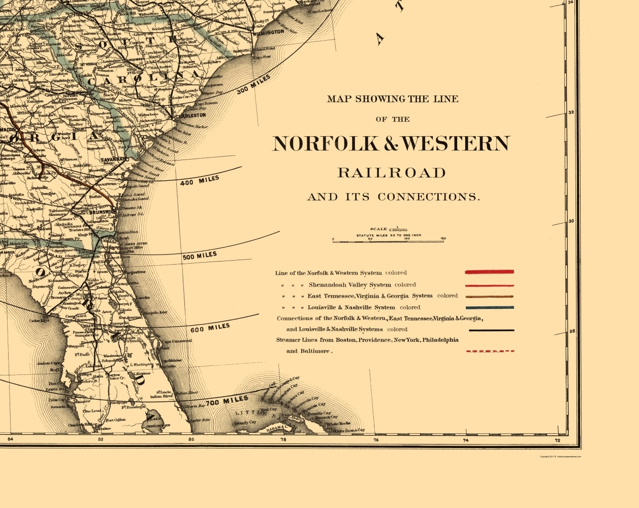 Railroad Map - Norfolk and Western Railroad - Colton 1887 - Vintage Wall Art