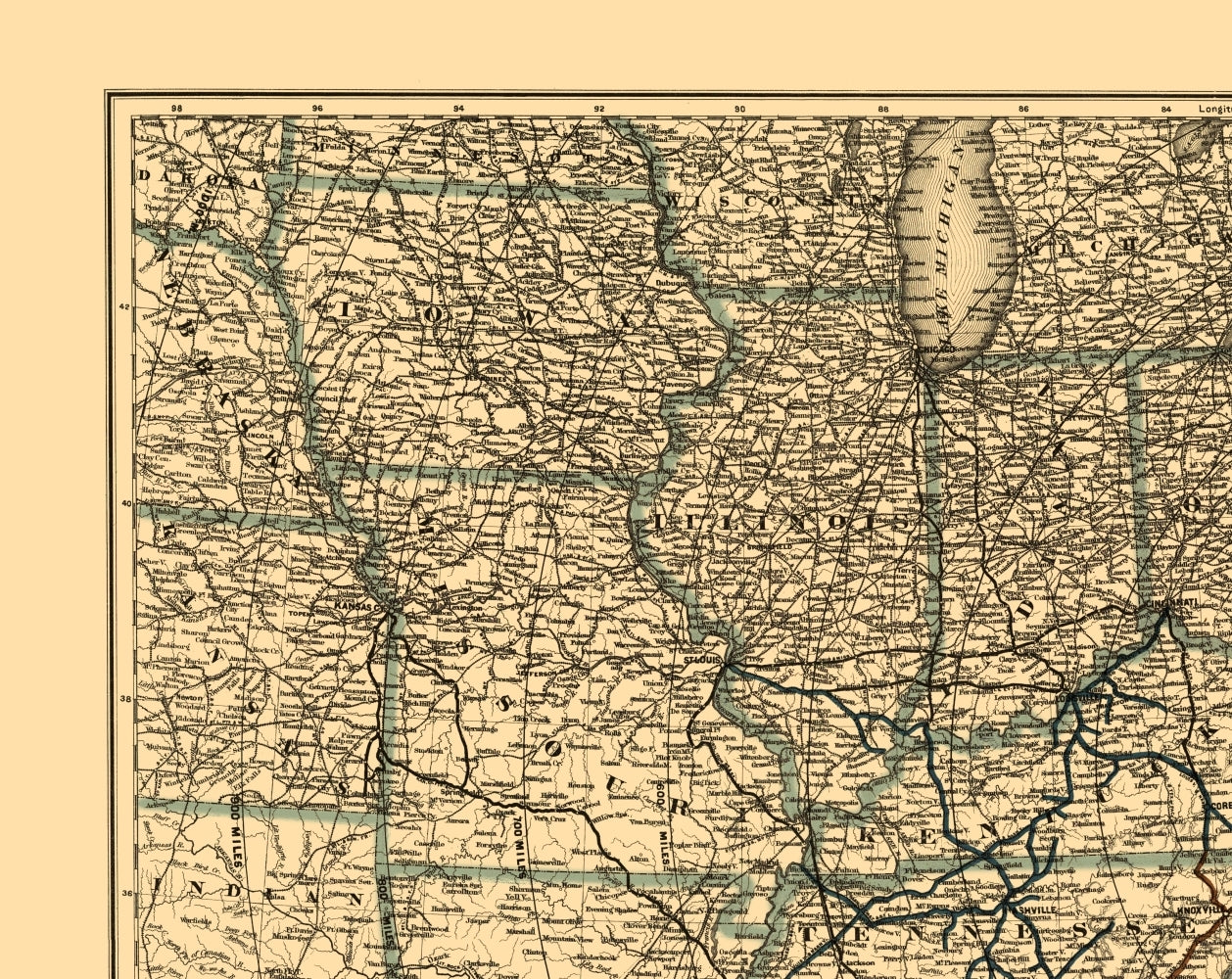 Railroad Map - Norfolk and Western Railroad - Colton 1887 - Vintage Wall Art