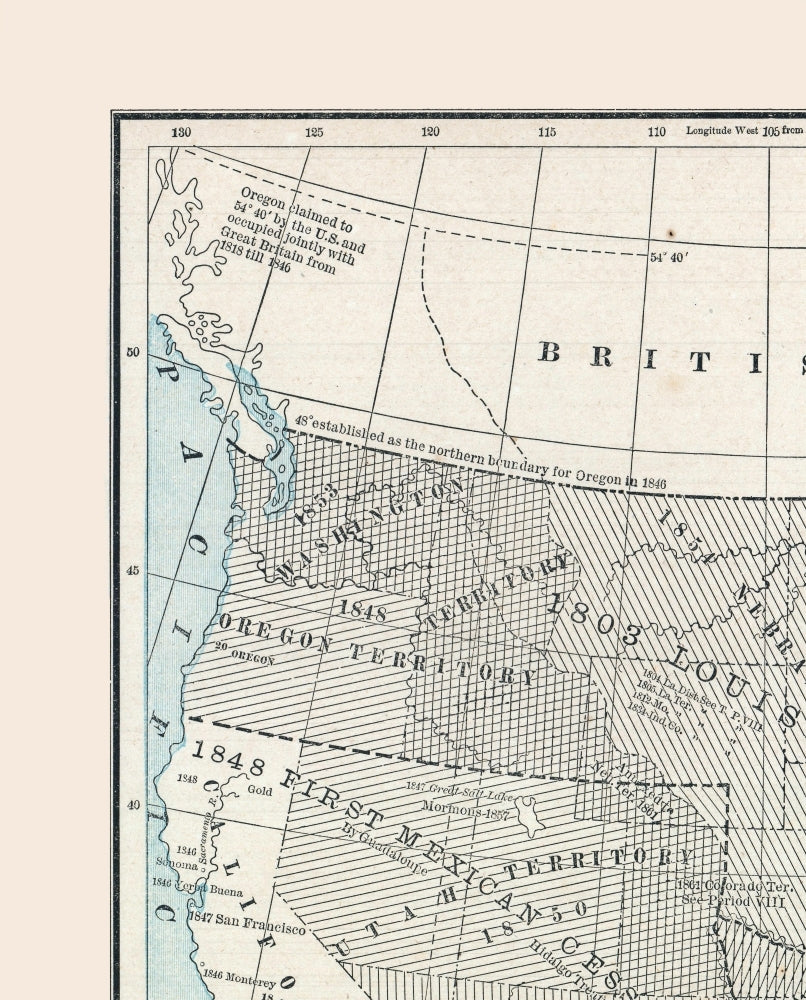 Historic State Map - United States West Expansion- Cram 1888 - Vintage Wall Art