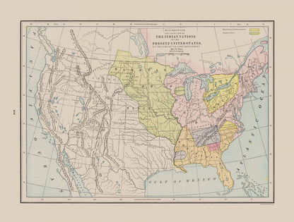 Historic War Map - Indian Nations First Settlement - Cram 1892 - Vintage Wall Art