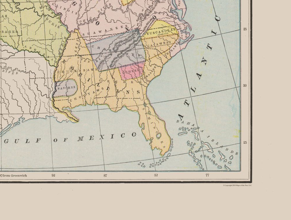 Historic War Map - Indian Nations First Settlement - Cram 1892 - Vintage Wall Art