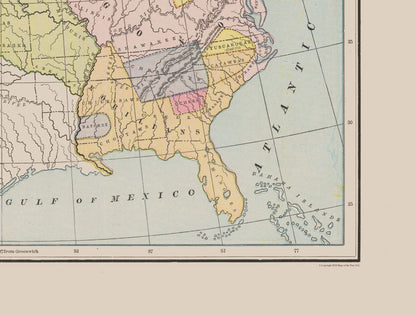 Historic War Map - Indian Nations First Settlement - Cram 1892 - Vintage Wall Art