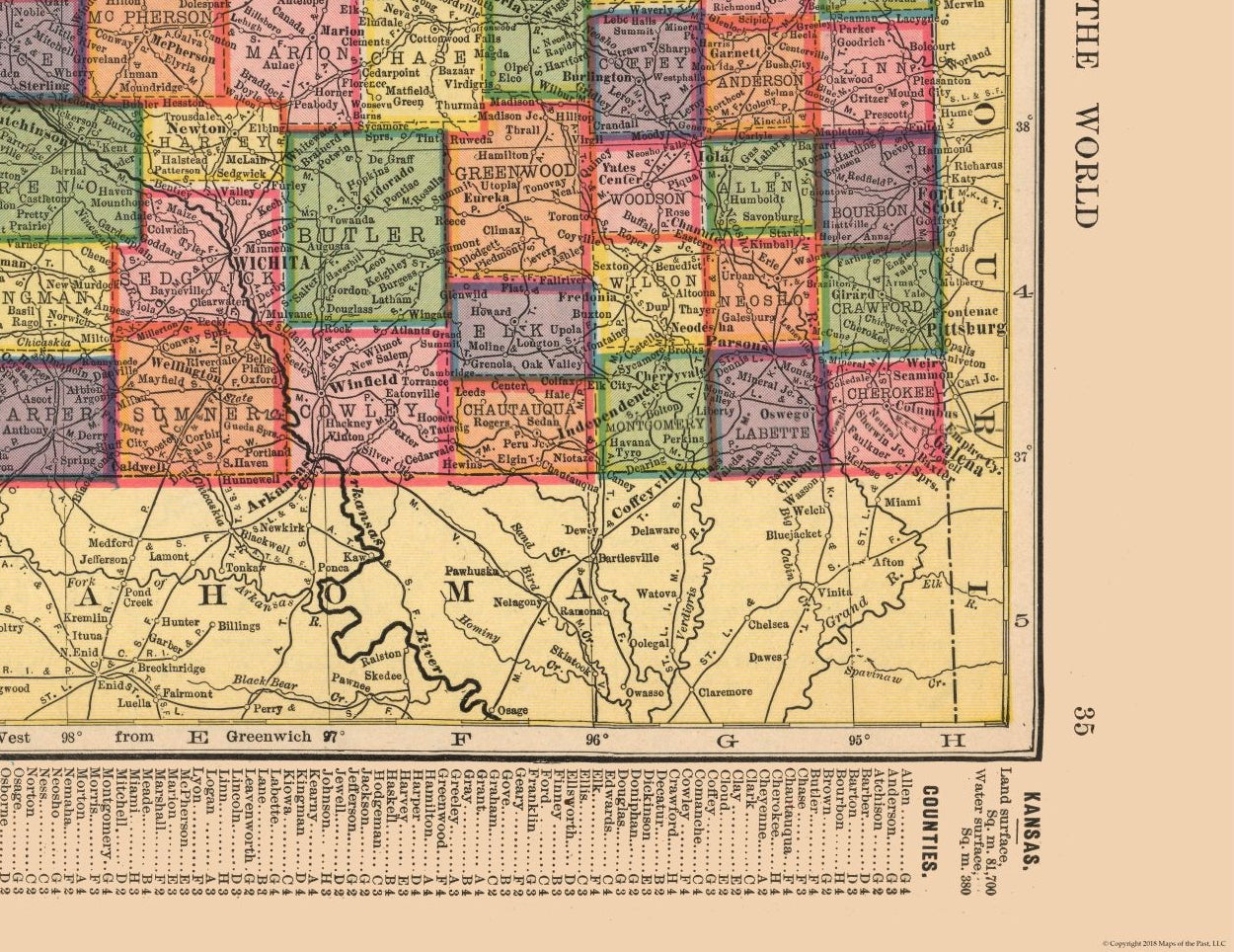 Historic State Map - Kansas - Hammond 1910 - Vintage Wall Art