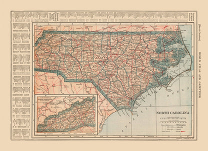 Historic State Map - North Carolina - Reynold 1921 - Vintage Wall Art