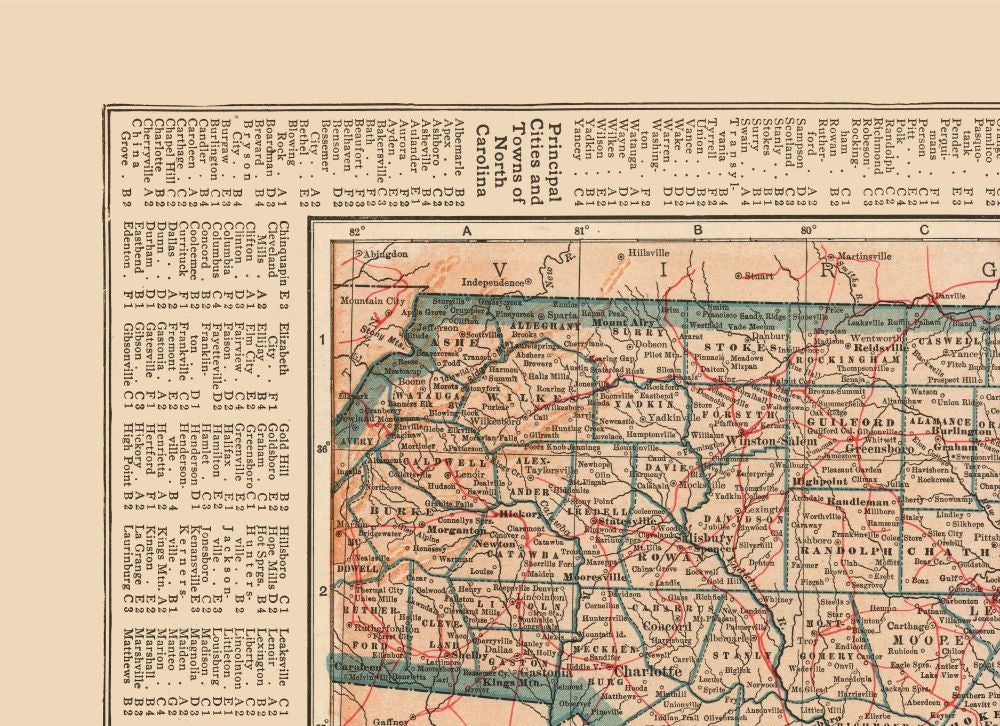 Historic State Map - North Carolina - Reynold 1921 - Vintage Wall Art