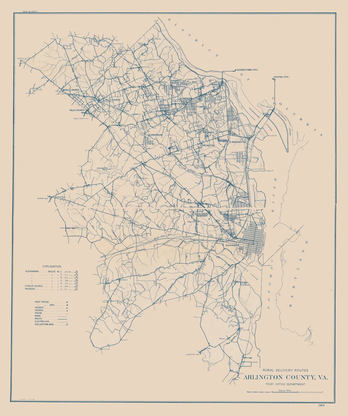 Historic County Map - Arlington County Virginia - 1920 - Vintage Wall Art