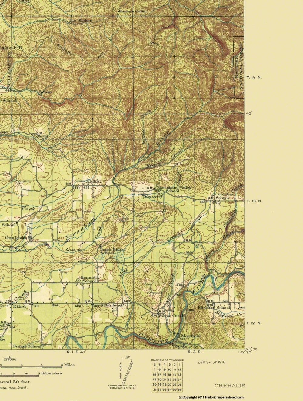 Topographical Map - Chehalis Washington Quad - USGS 1916 - Vintage Wall Art