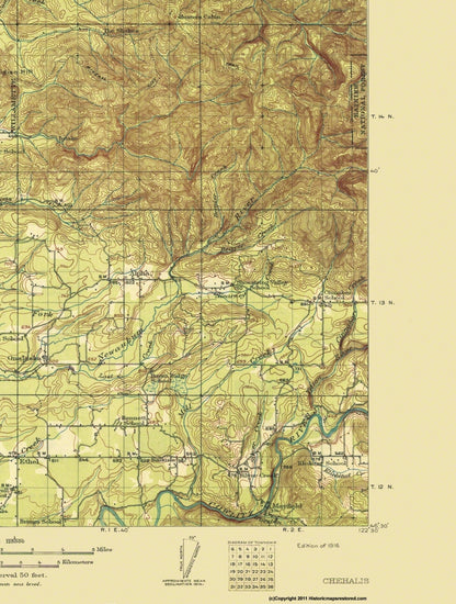 Topographical Map - Chehalis Washington Quad - USGS 1916 - Vintage Wall Art