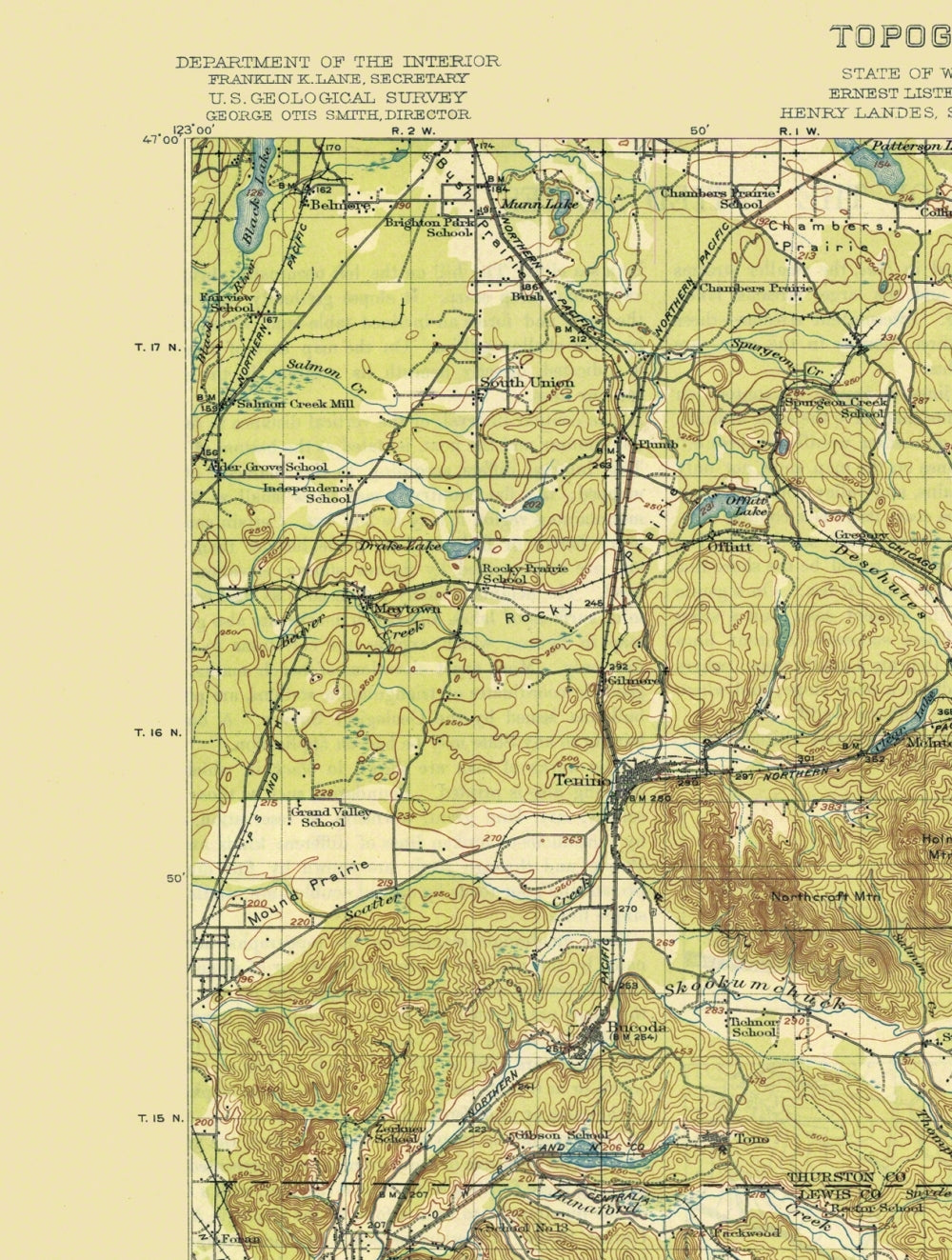 Topographical Map - Chehalis Washington Quad - USGS 1916 - Vintage Wall Art