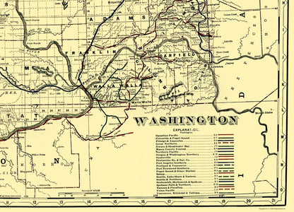 Railroad Map - Washington Railroads - 1892 - Vintage Wall Art