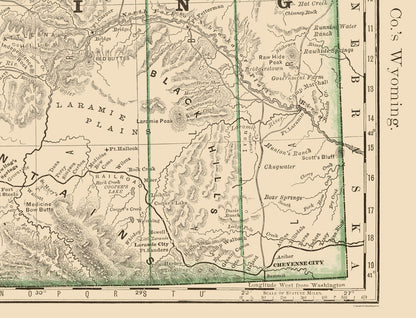 Historic State Map - Wyoming - Rand McNally 1879 - Vintage Wall Art