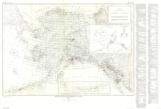 Historic Mine Map - Alaska Gold Silver Occurrences - Cobb 1946 - 33.96 x 23 - Vintage Wall Art