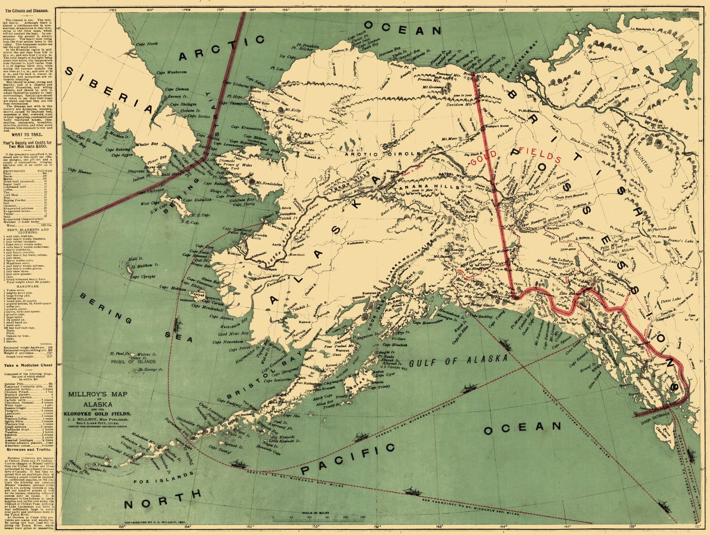 Historic State Map - Alaska - Millroy 1897 - 30.52 x 23 - Vintage Wall Art