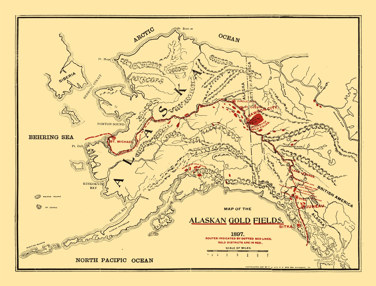 Historic Mine Map - Alaska Gold Fields - Lee 1897 - 30.19 x 23 - Vintage Wall Art