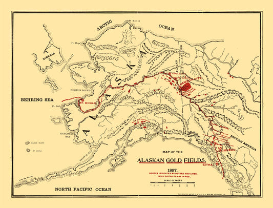 Historic Mine Map - Alaska Gold Fields - Lee 1897 - 30.19 x 23 - Vintage Wall Art