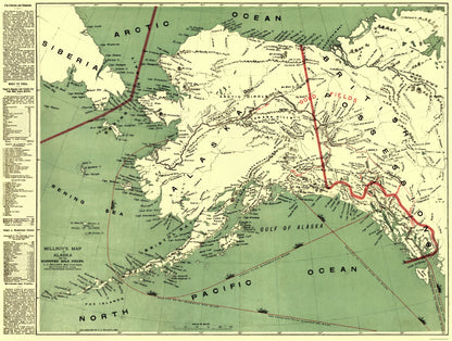 Historic Mine Map - Klondyke Alaska Gold Field Transportation - Millroy 1897 - 23 x 30 - Vintage Wall Art