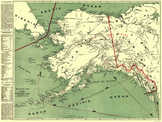 Historic Mine Map - Klondyke Alaska Gold Field Transportation - Millroy 1897 - 23 x 30 - Vintage Wall Art